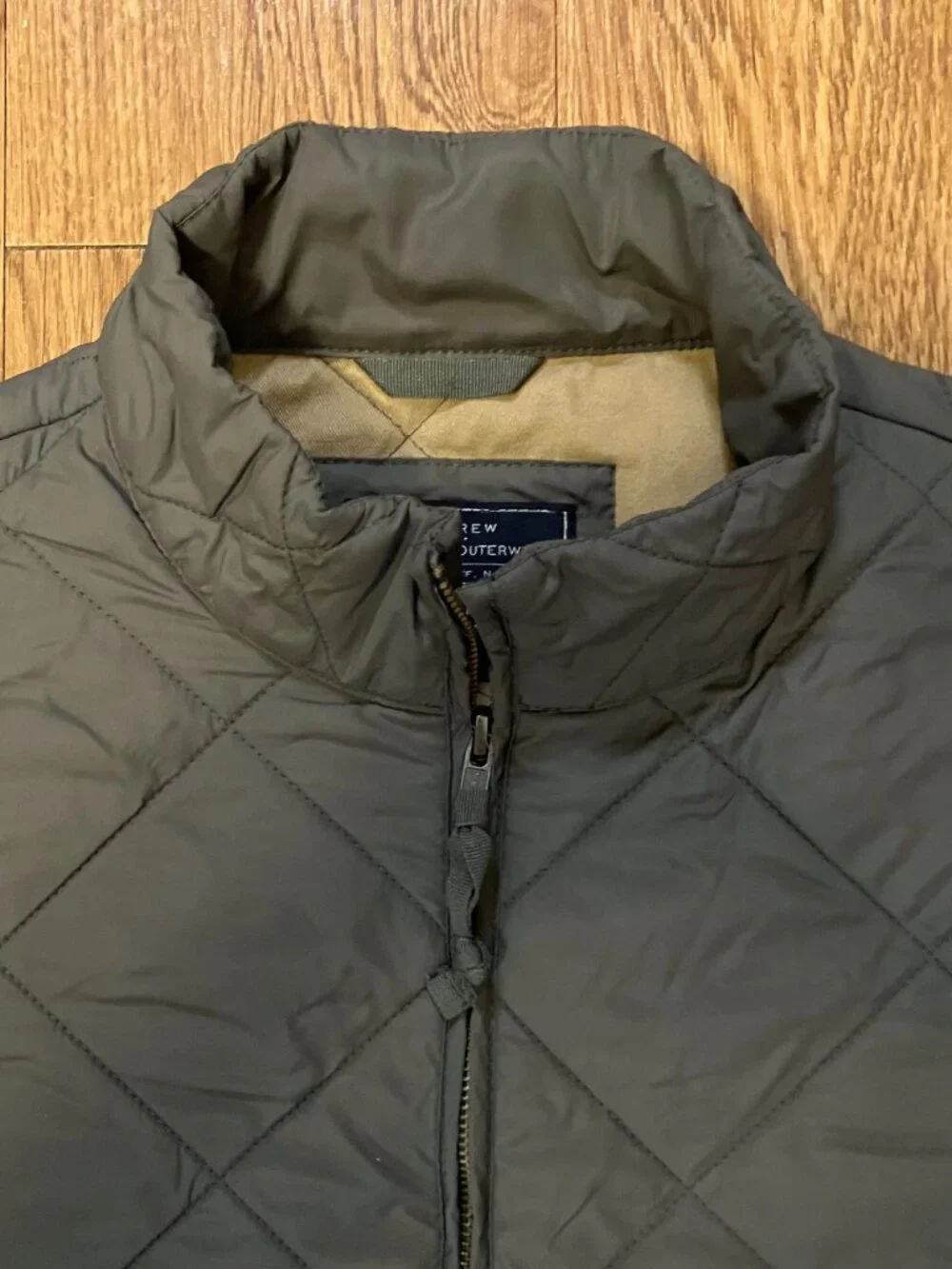 J Crew Walker Quilted Vest Mens Large Olive Drab Full Zip Outerwear Preppy 47752